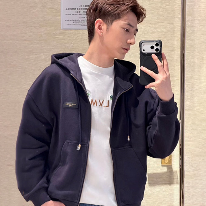 lv louis vuitton woven label full zip hooded sweatshirt